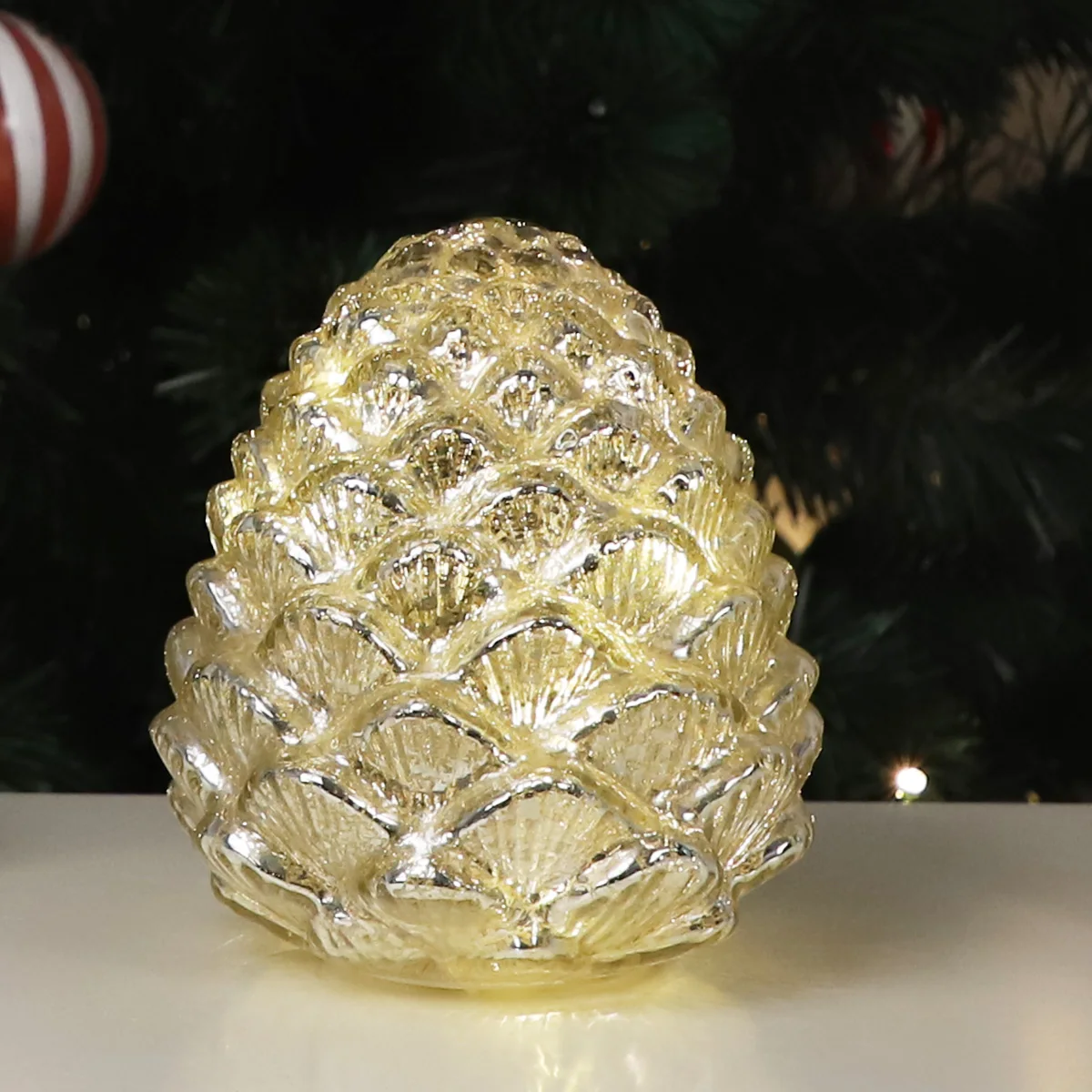 LED battery operated mercury glass Pine Cone Light for festive home table decoration for sale