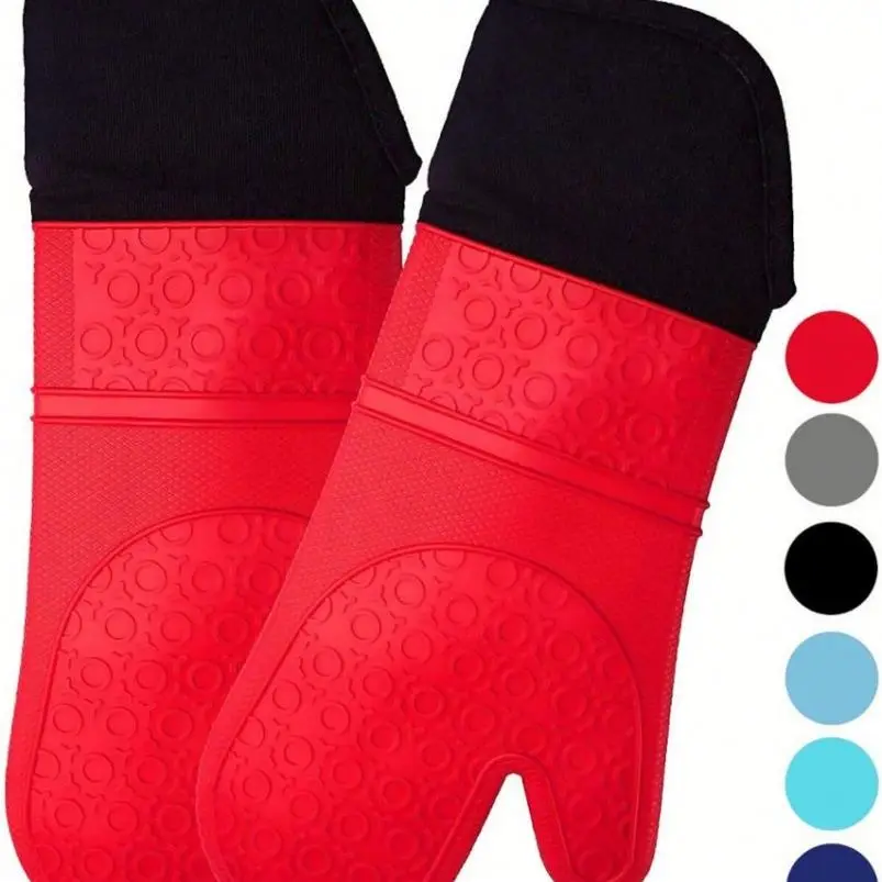 Customized Extra Long Professional Kitchen Cooking and Baking Silicone Oven Mitt Wholesale BBQ Gloves Silicone
