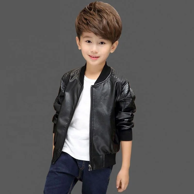 MS83597M Kids Boys Leather Jacket Design Winter Warm Pu Coat