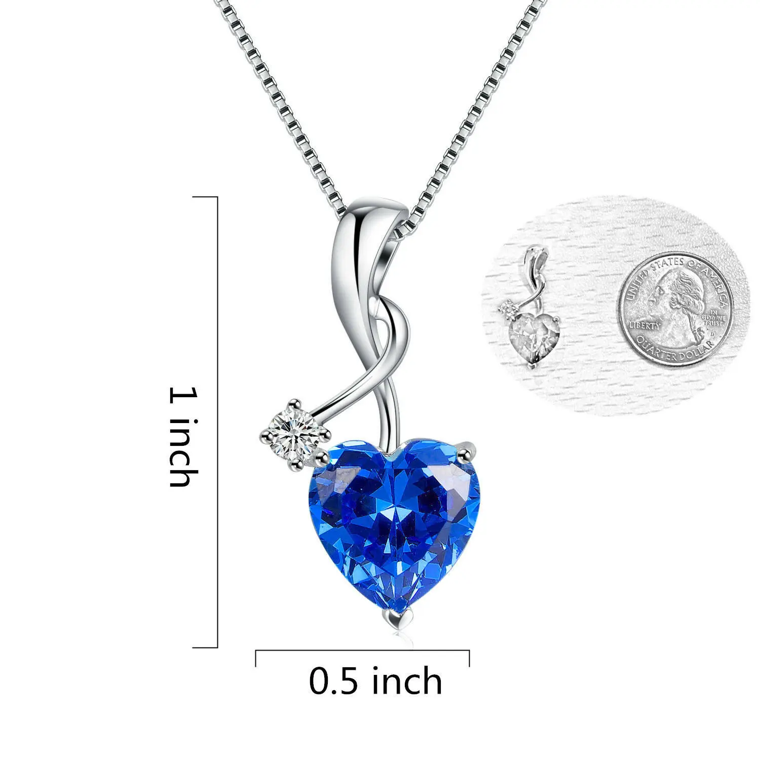 Silver Color Necklace Blue Sapphire Pendant Women www.1mrk.com