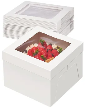 Custom Tall Cake Box With Window White Bakery Boxes Square Cardboard Cake Box for Multi Layer