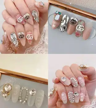 Handmade Manufacturer 3D Luxury Rhinestone Artificial Fingernails Tips Wholesale Supply Luxury Brand Logo False Nails