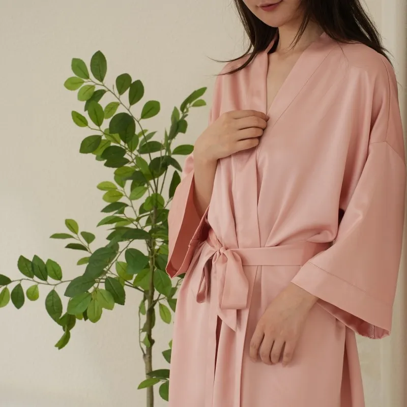 Satin Robes Silk Short Kimono Lightweight Bathrobe Silky Bride