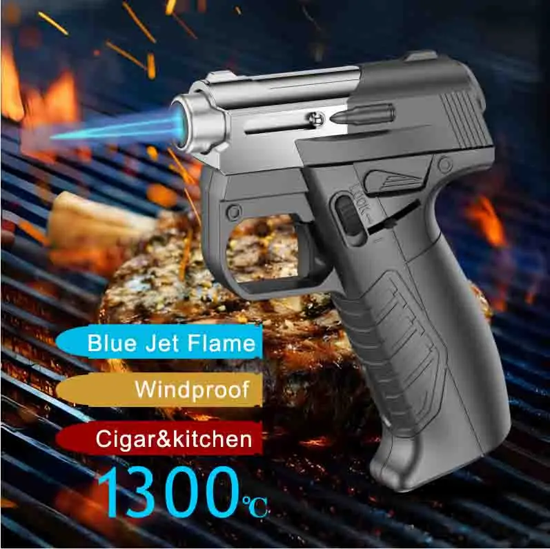gun cigarette lighter gas Cigar Torch V2 soft flame Pistol Shape Butane Torch Lighter