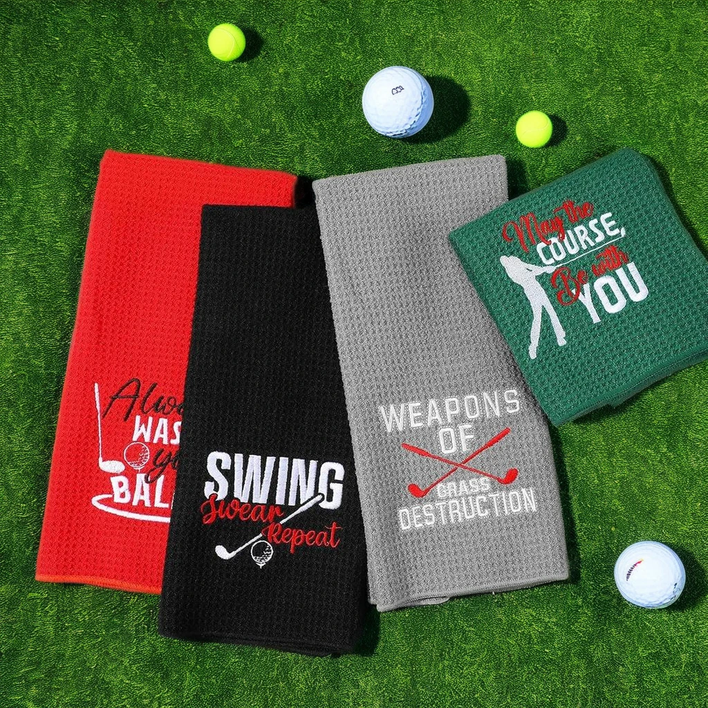Personlig logomikrofiber golfhåndkle rask tørring tre-veis vaffelmønster trykt polyester sports håndklé for reise jacquard