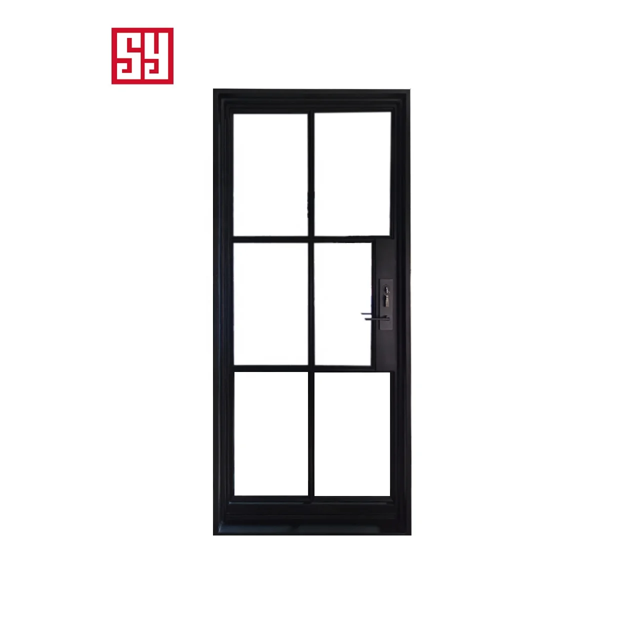 Modern Luxury Wrought Iron French Style Bathroom Door Steel Glass Door