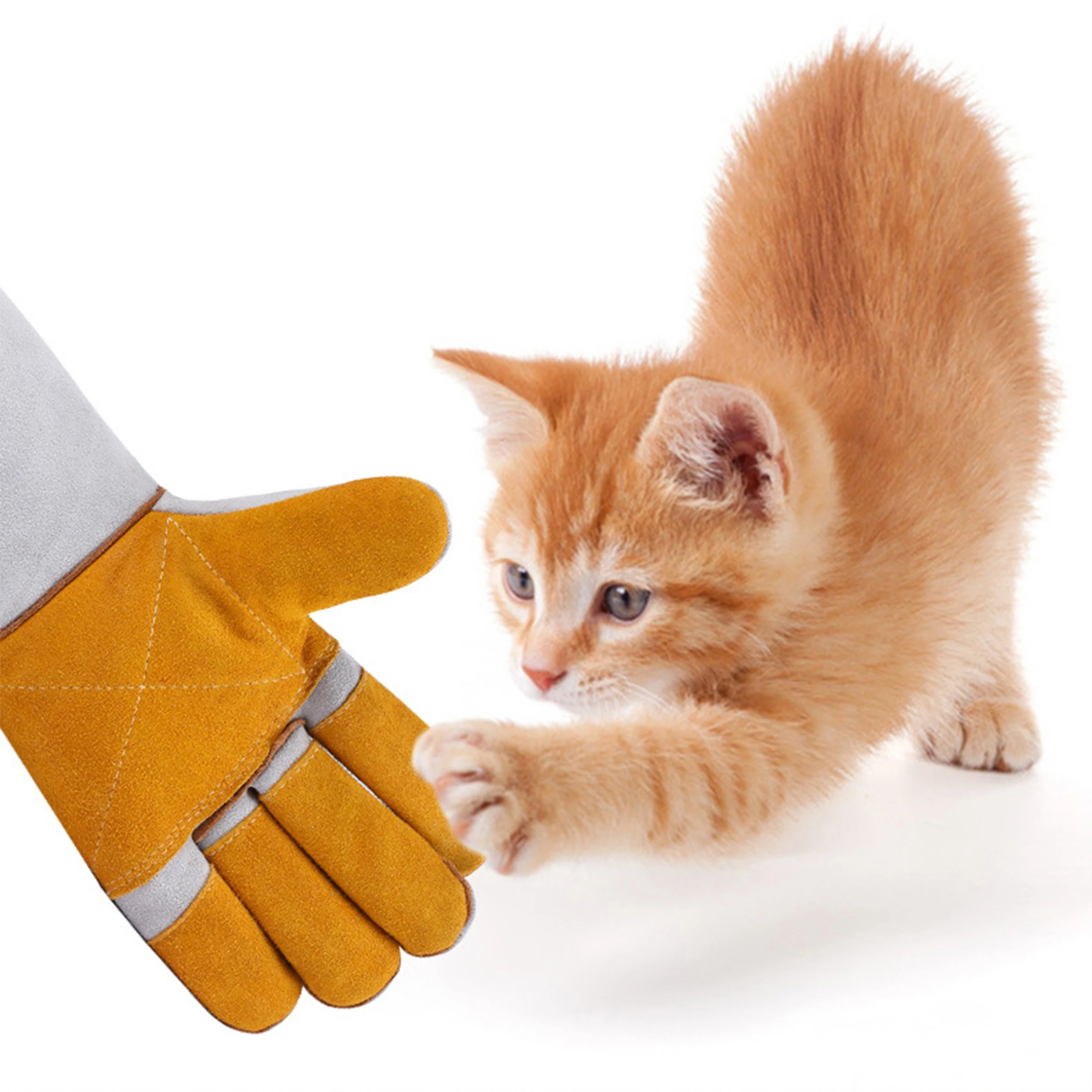 Anti-scratch Anti Animal Bite Protection Reinforced Leather Gloves Dog Training Cat Snake Pet Bite Proof Resistant Gloves