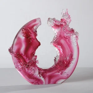 Exquisite Red Glass Double Dragon Figurine Statue Decorative Liuli Craft Chinese Zodiac Animal