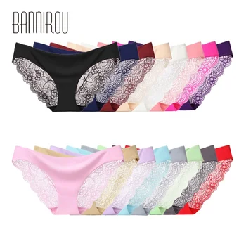 Factory Wholesale Women Sexy hollow out Traceless Seamless Underwear Cheap Ice Silk Briefs Invisible Lace Panties