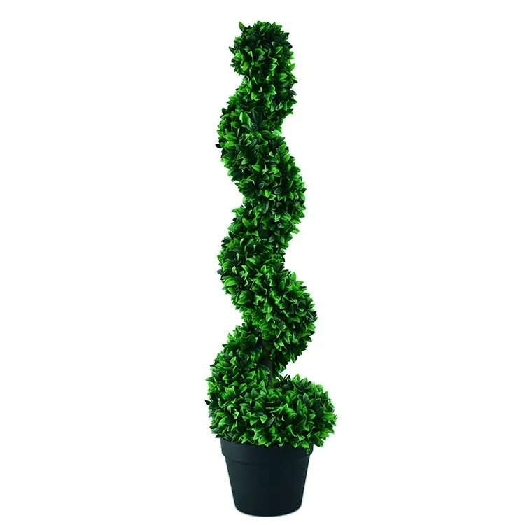 Artificial Boxwood Topiary Spiral Tree Faux Greenery Plants Plastic Flower Pot Decorative Trees for Home Office Indoor Outdoor