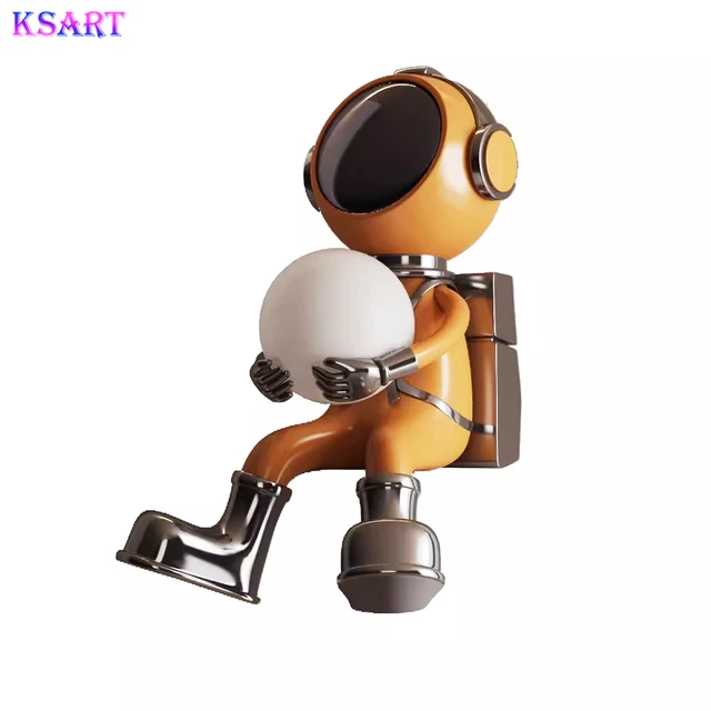 Custom glass fiber electroplating astronaut sculpture resin crafts statue cartoon IP image electroplating effect sculpture