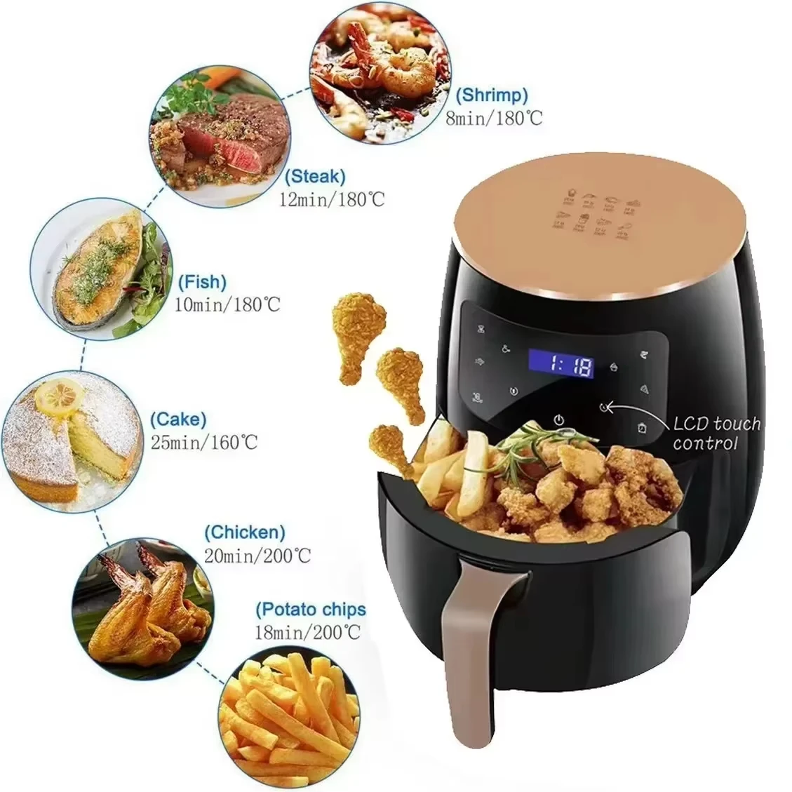 6L Oil-Free Black Air Fryer Oven Multi-Functional LCD Display Electric Air Fryer for Hea aperçu 3