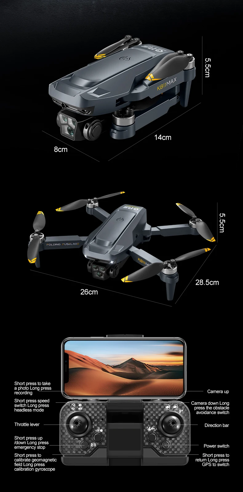 K811 Max Brushless Mini Drone Professional 4K HD Dual Camera 5G WIFI GPS Return Obstacle Avoidance Dron Remote Control Toys Gift