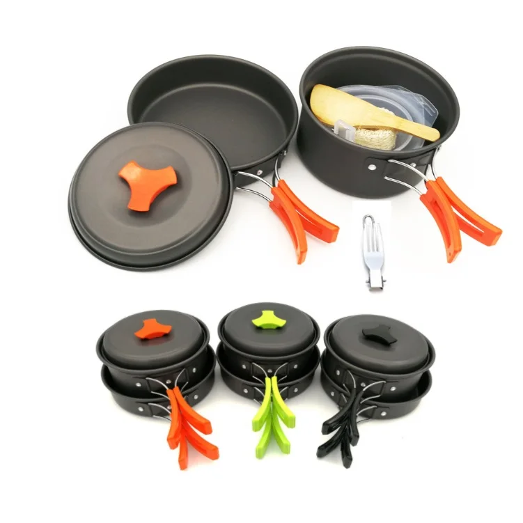 8pcs Camping Portable Pot Pan Cookware Set Outdoor Cookware Mess Kit for Climbing Hiking Backpacking