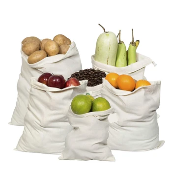 GOTS certified organic cotton rice muslin produce drawstring bag