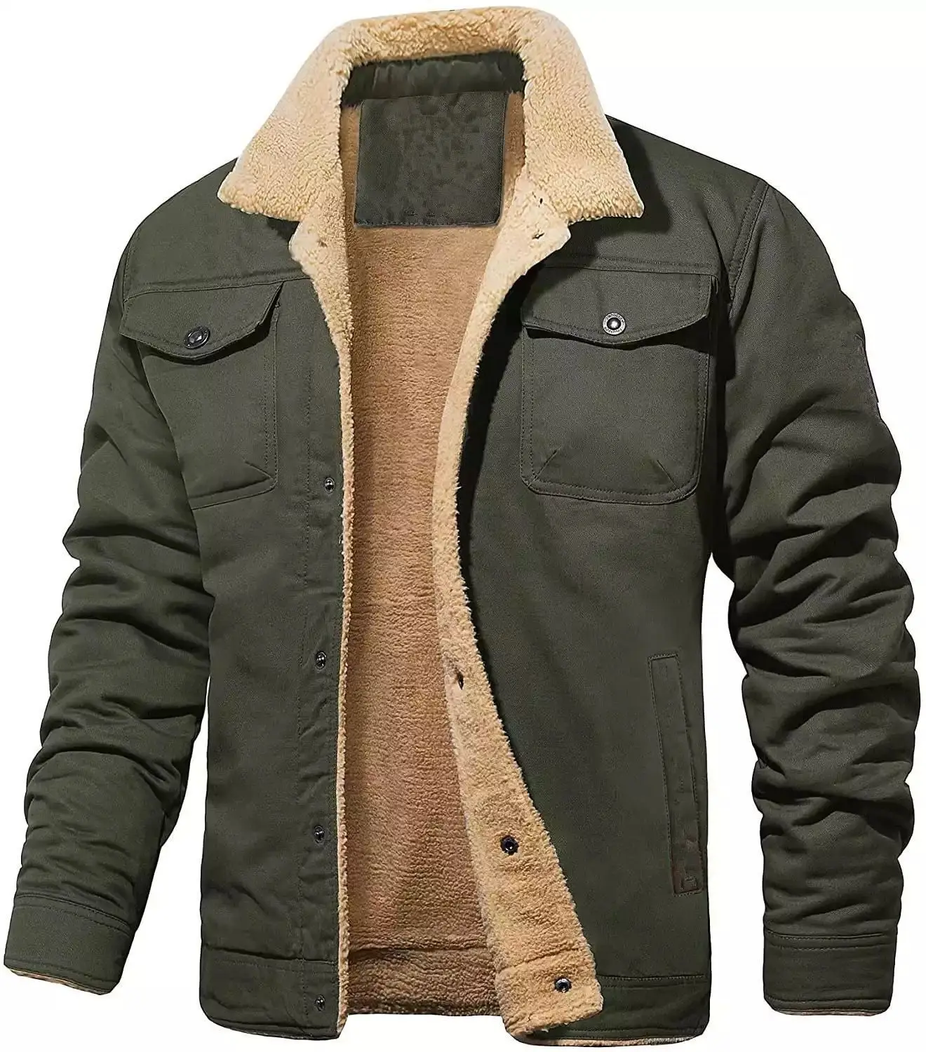 2024 Man's Cotton Cargo Casual Fleece Thicken Jackets New Winter Warm Man Jacket_voghion.com