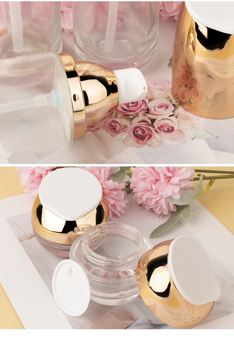 Luxury Empty Cosmetic Packaging Glass Bottle Set 60ml 100ml 120ml Lotion Serum Glass Bottles Face Cream Jars Set details