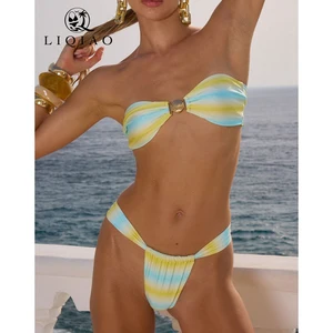 Garment Pastel Ombre Cut-Out Bandeau Bikini 2-Piece Set Breathable Knit Fabric Tummy Control Halter Customizable