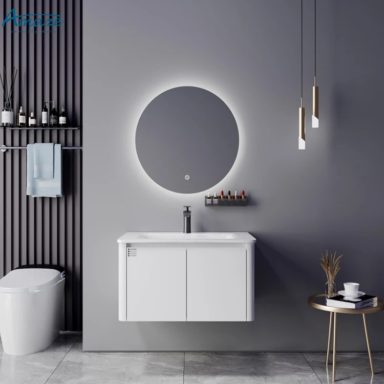 2024 New modern design white wooden bath furniture wall-hung bathroom vanity sink cabinet set with mirror factory