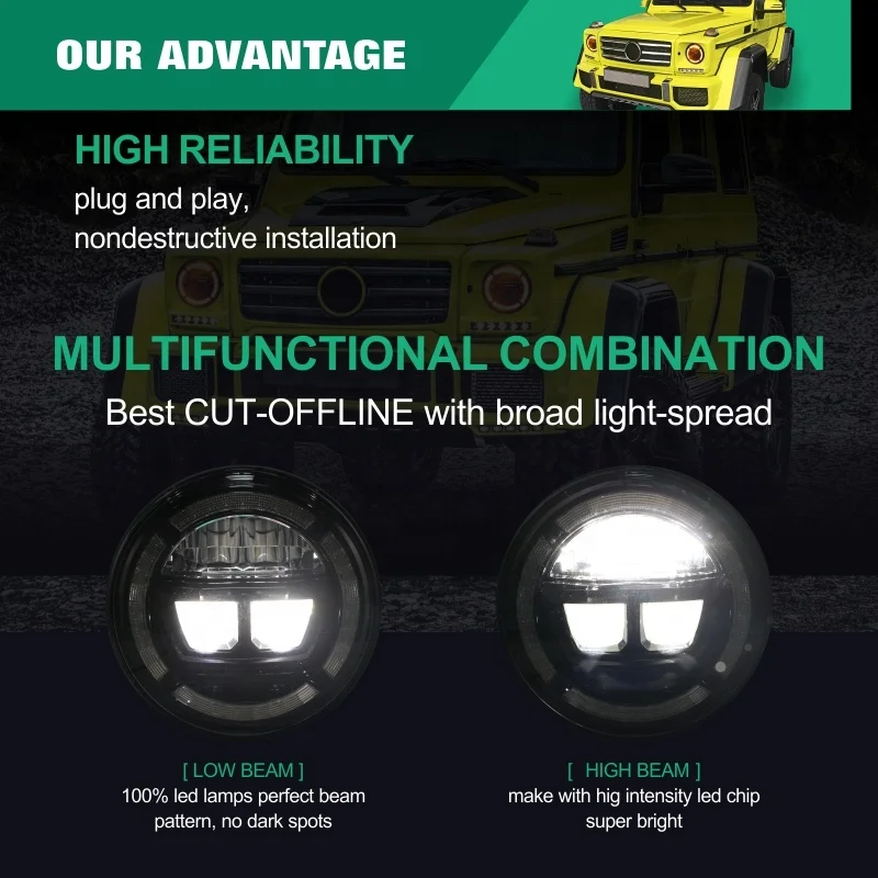 7 Inch Round High Low Beam Led Headlight Motorcycle White Amber Angle Eyes Drl Turn Singal Led Headlights for Jeep Wrangler