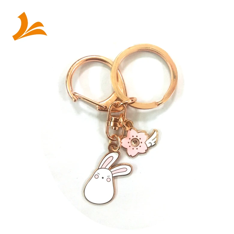 OEM Kunshan Factory Cheap Pink Rabbit Animal Design Gold Plated Animal Led Keychain