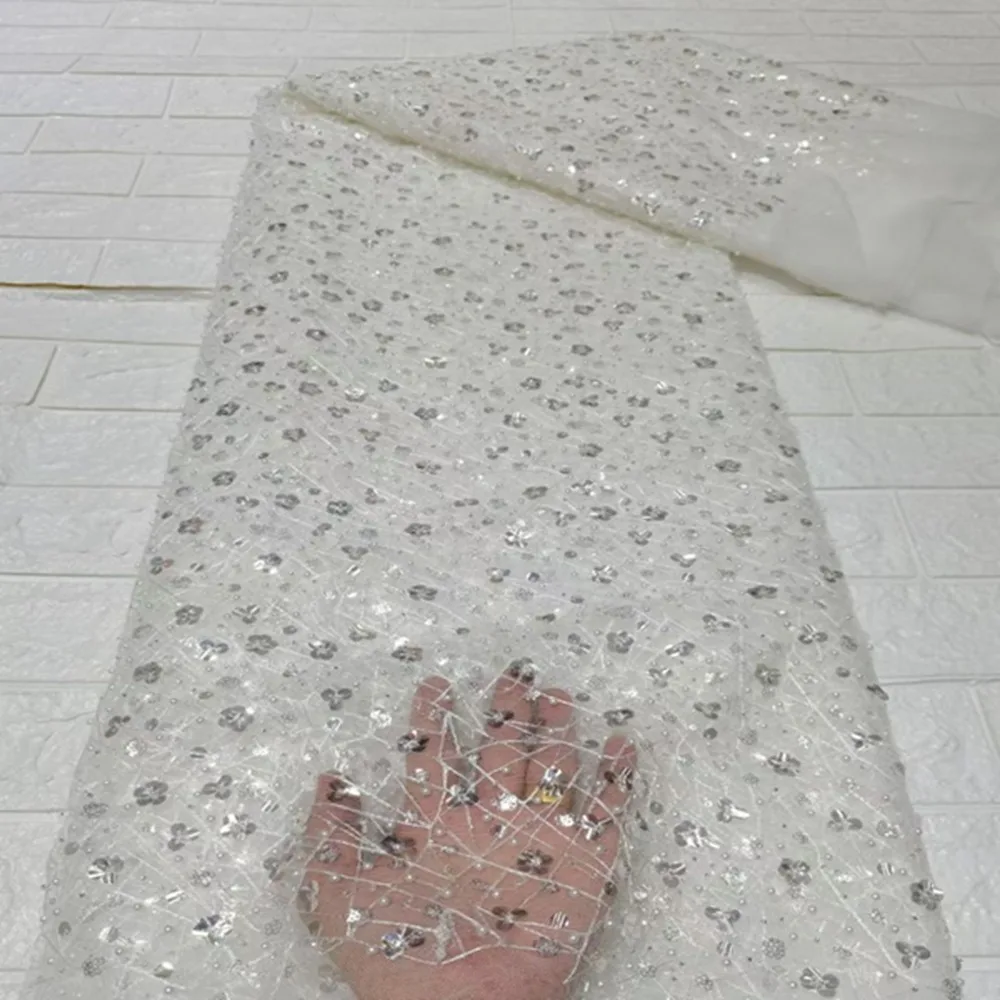 スパンコール刺繍生地繊細なホワイトパールネット生地| Alibaba.com