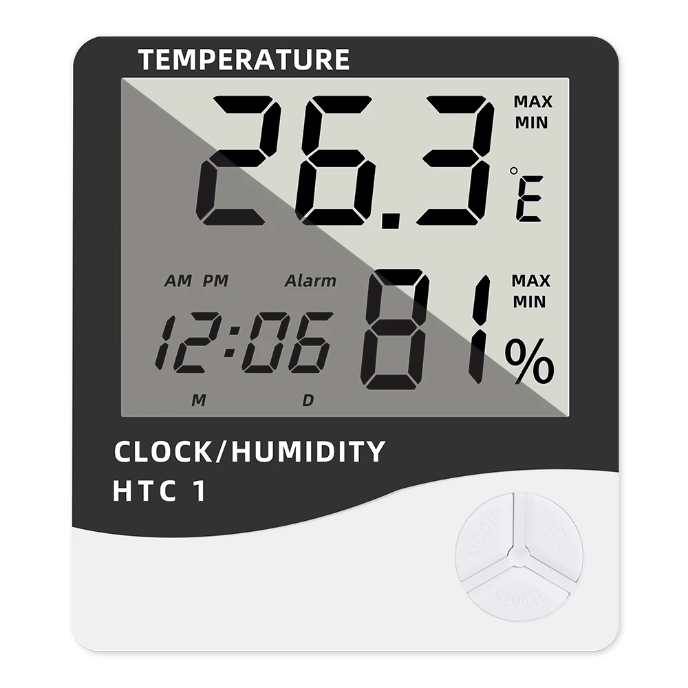 Indoor Digital Thermometer LCD Display Hygrometer Desktop Alarm Clock  Temperature Humidity Tester with Stand