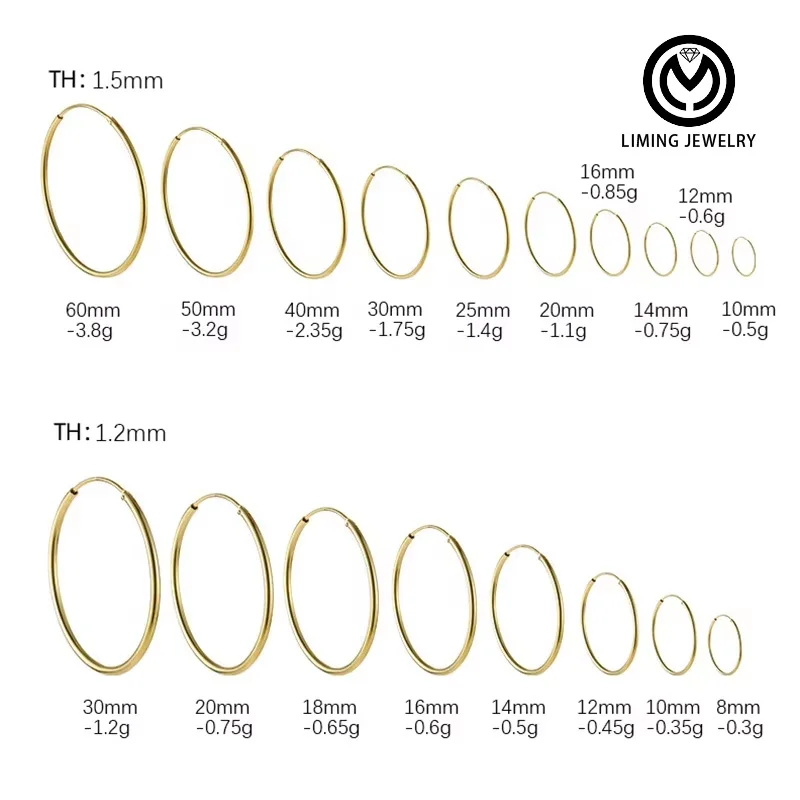 GE13 Fashion Geometry Minimalist 925 Sterling Silver Hip Hop Fine Jewelry Big Round Hoop Earrings for Women 18k Gold Plated