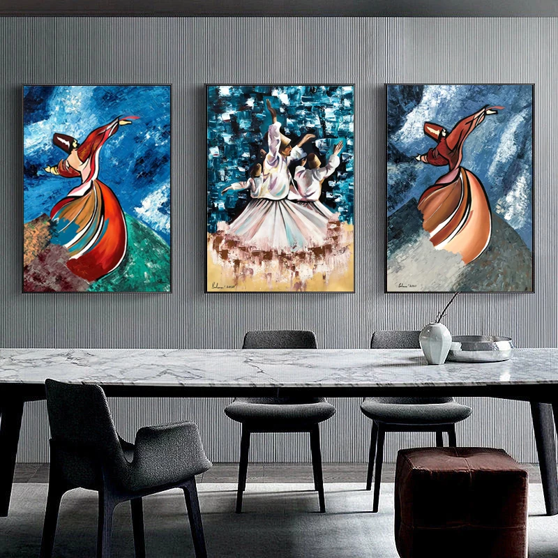 抽象的な踊る人物画 キャンバス油絵 キャンバス絵画 子供部屋 男の子