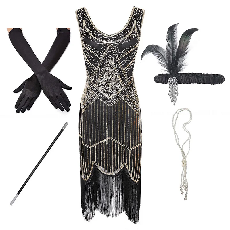 Tenue robe fantaisie femme années 1920 à clapet noir adultes Charleston  Gatsby