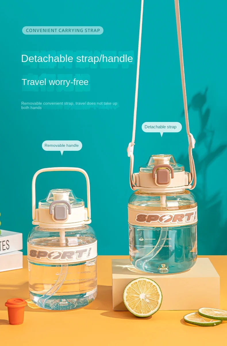 Leakproof Clear Straw Cup With Plastic Handle Large-capacity Desktop Office Water Bottle