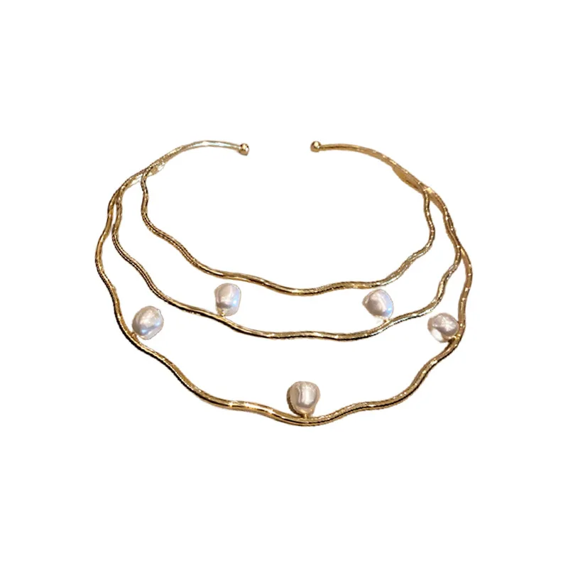 Wave Pearl Three Layer Collar European and American Cold Wind Exaggerated Design Sense Necklace