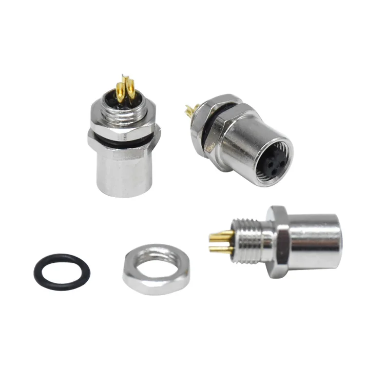 M5 Circular Automotive Waterproof Connector Rear-fastened Male Socket Solder Type 3 Pin Panel Mount IP67