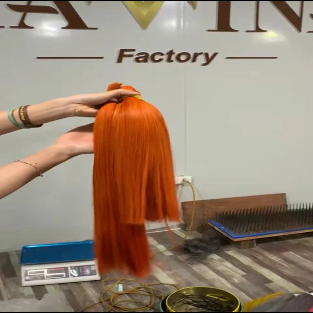 Bone Straight Bundles Orange Color Virgin Human Hair Extension Wigs For