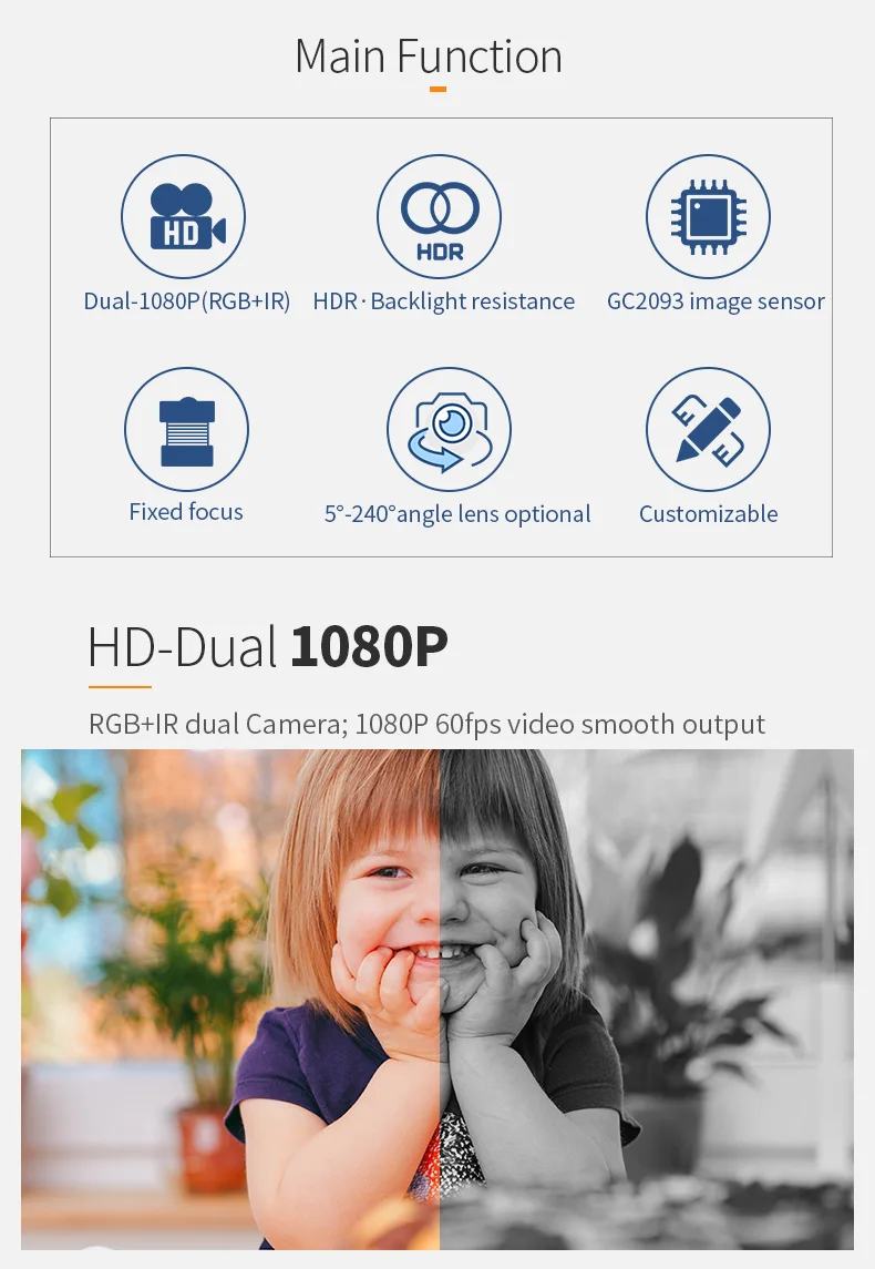 DGZX 2MP Rear Camera Dual Module With Dual Lens 1080P csi mipi Usb Biometric Recognition Camera Module插图3