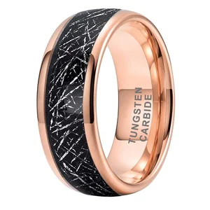 Coolstyle Jewelry 8mm Wholesale Dropshipping Meteorite Inlay Rose Gold Tungsten Ring Men Women Fashion Engagement Wedding Band