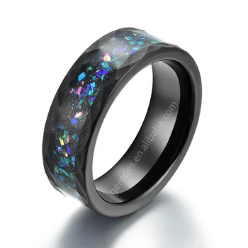 Gentdes Jewelry Crushed Opal Hammer Black Tungsten Ring