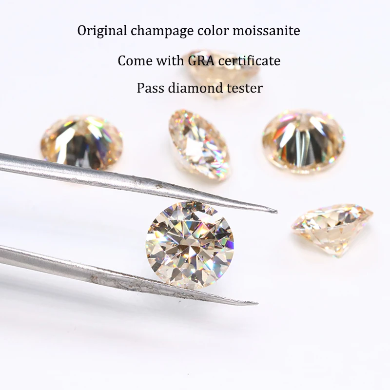 Wholesale Price Moissanite Diamond Stones  Loose Gemstone  1 Carat 2ct 3ct Round Cut champagne Moissanite for Jewelry Making
