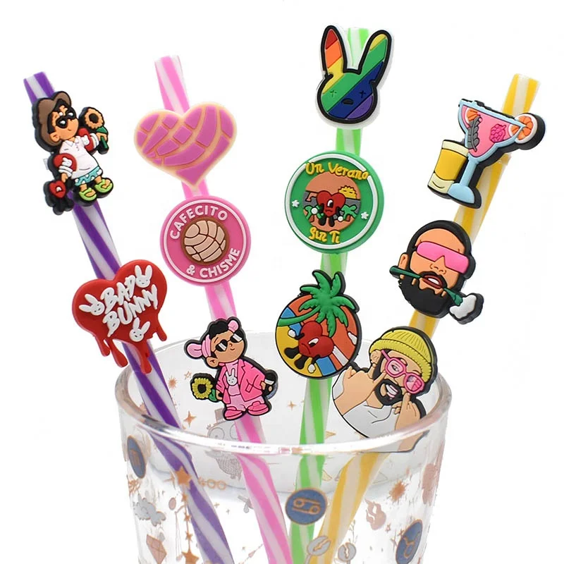 Factory Custom Straw Topper Charms Fancy Straw Toppers Free Pvc Opp Bag Customized Bar Accessories As Picture