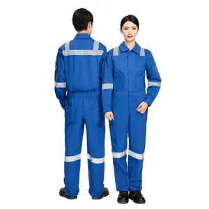 European American Style Pure Cotton Flame-Retardant Stain Resistant Work Coverall Reflective Strips Unisex