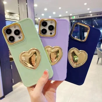fashion luxury new design tpu 3D plating electroplated golden tpu love heart mobile phone case for iphone 15 14 13 12 11 pro max