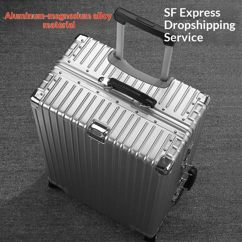 All Aluminum 24 Inch Spinner Wheels Waterproof Anti-Theft Trolley Case Luggage Bag International Customs Lock for Leisure