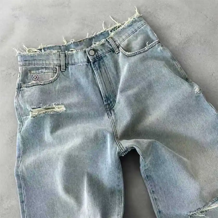 Men's High Waist Distressed Straight Leg Jeans Plus Size Loose Fit Cotton Denim Pants With Ripped Holes Casual Streetwear Style gallery 3