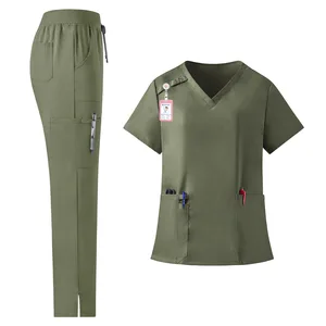 Doctor V-neck Scrub Suit Jogging Overalls Pet Hospital Nurse Hand Washing Suit Spa Brush Hand Suit Scrub Uniform Set