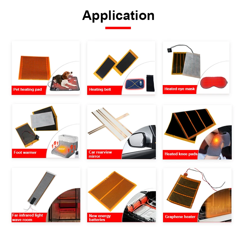 Self-control Temperature PTC Heating Film Polyimide Film Flexible Dc Heating element Washable 5V 12V Ptc Heating element
