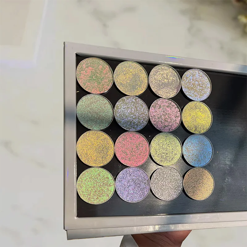 Oem 15 Colors Cosmetic Holographic Duochrome Glitter Pigment Eyeshadow 36mm Pan Multichrome