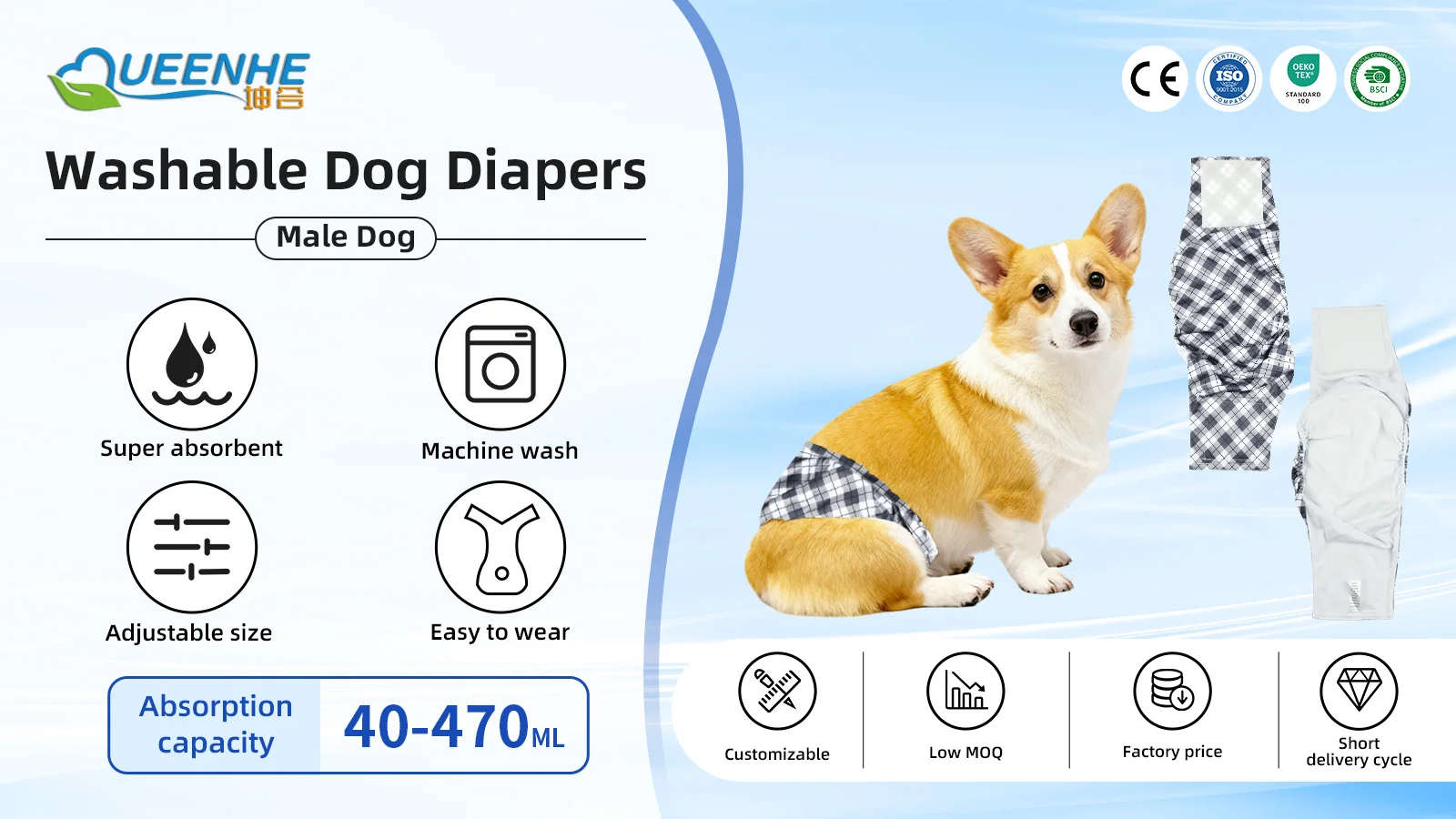 Wholesale Reusable Male Dog Belly Wraps Washable Male Dog Diapers Bell - product detail 1