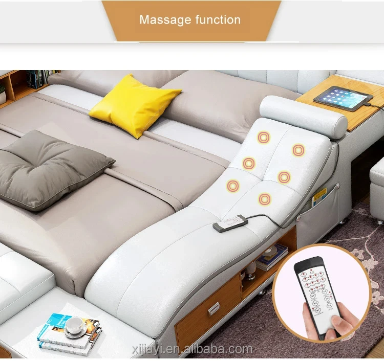 Hot Smart Leather Bed With Storage With Massage Function Bed With Usb ...