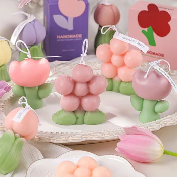 Korean Style Puff Tulip Cute Candles Gifts Scented Flower Birthday Candles for Baby Shower Weddings
