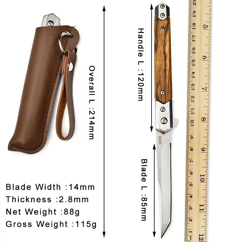 E-commerce Best selling EDC pen knife portable wooden handle 440csteel Daily using outdoor camping hiking tactical knife folding